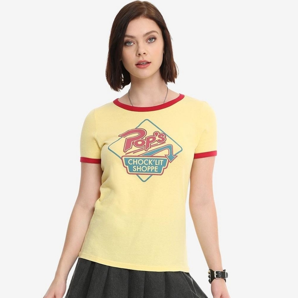Riverdale Pop's Chock'lit Shoppe Girls Cosplay Ringer T-Shirt in Yellow Size L